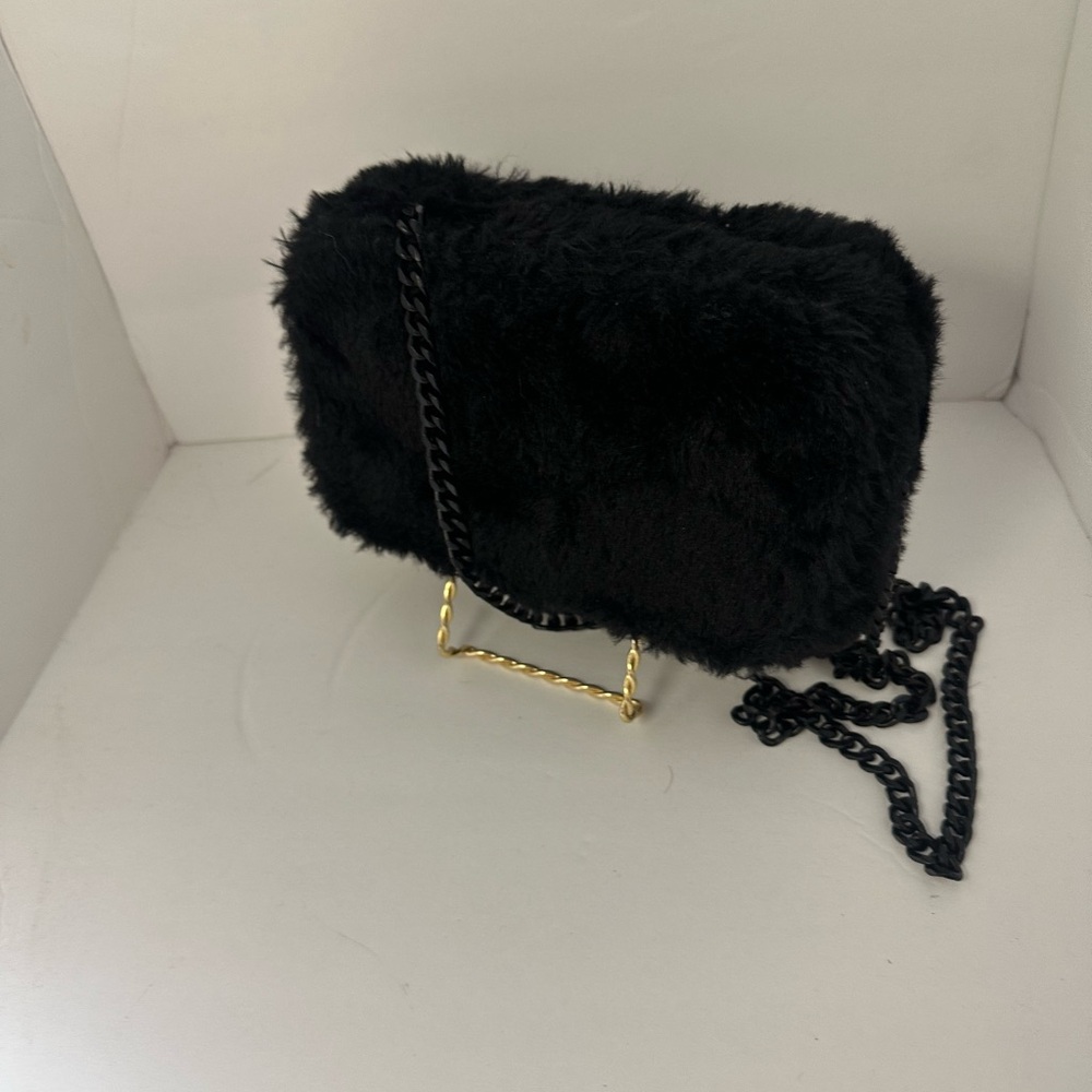 Sam Edelman Black Faux Fur Plush Crossbody Bag